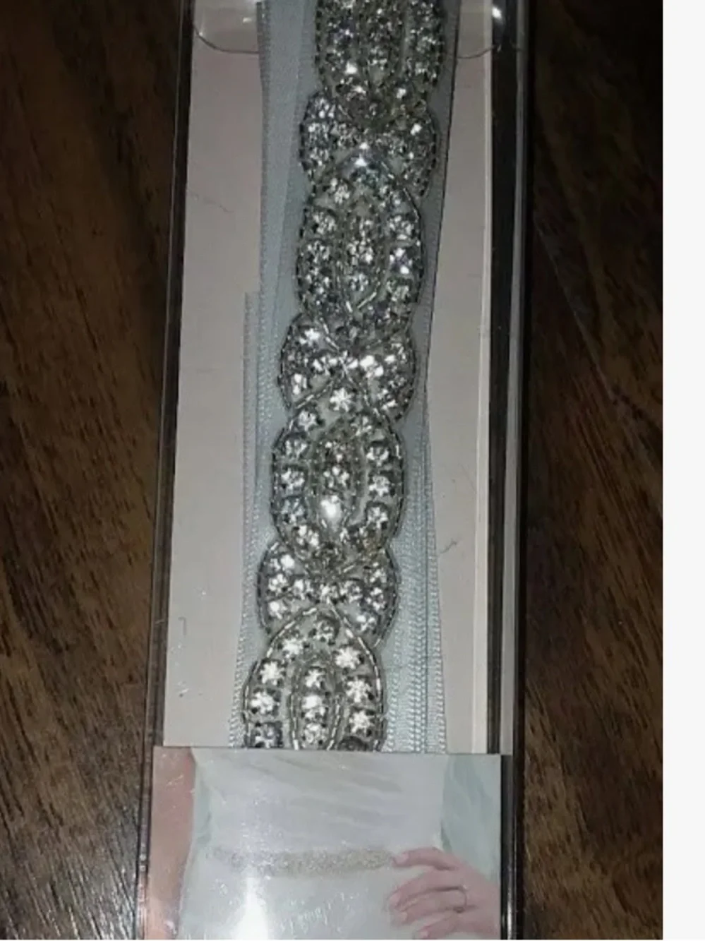 David Tutera White Ribbon Belt with Silver Sequin Trim NEW